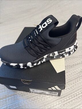 adidas Black Knit Slip-On Sneaker with Black & White Camo Midsole